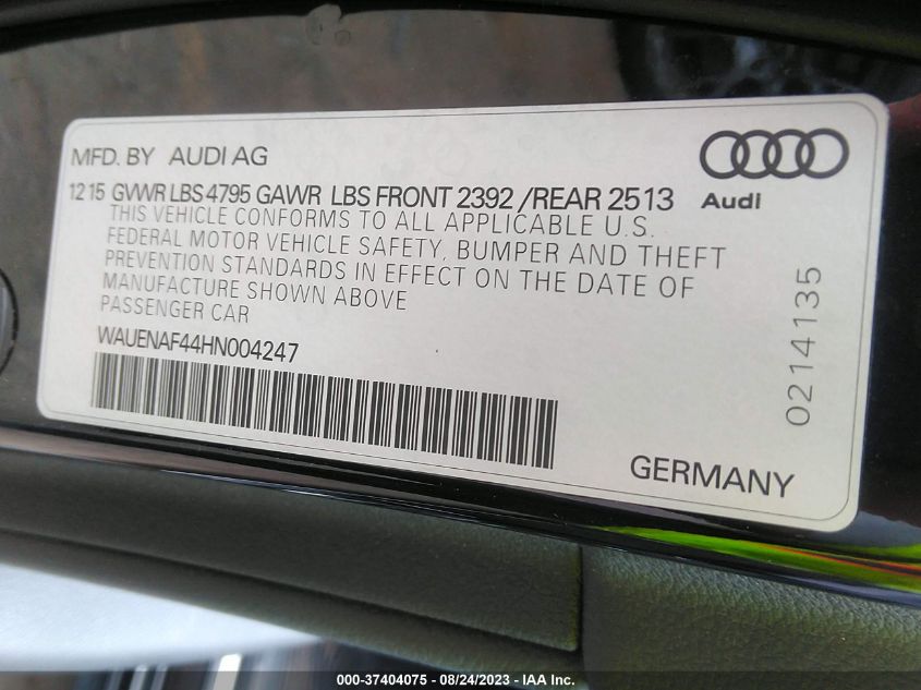 2017 AUDI A4 PREMIUM PLUS - WAUENAF44HN004247