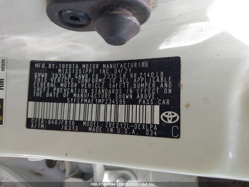 2021 TOYOTA COROLLA LE - 5YFEPMAE1MP234596