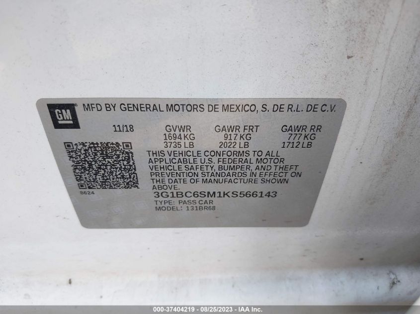 2019 CHEVROLET CRUZE LS - 3G1BC6SM1KS566143