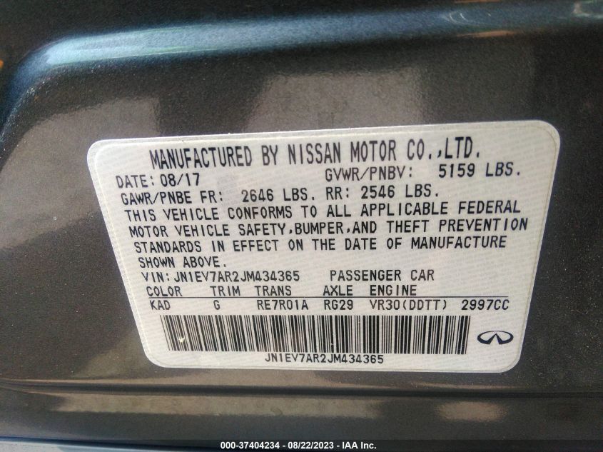 2018 INFINITI Q50 3.0T LUXE - JN1EV7AR2JM434365