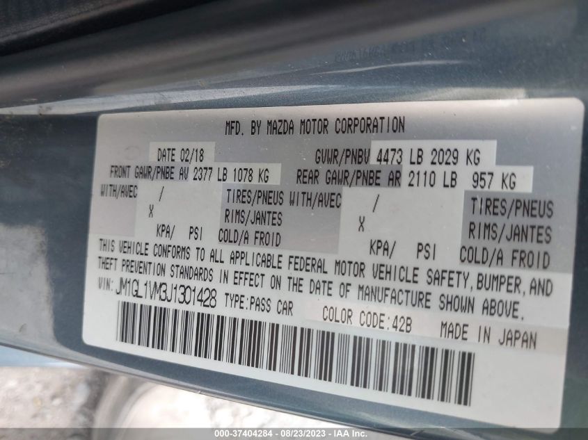 VIN JM1GL1VM3J1301428 2018 MAZDA MAZDA6 TOURING