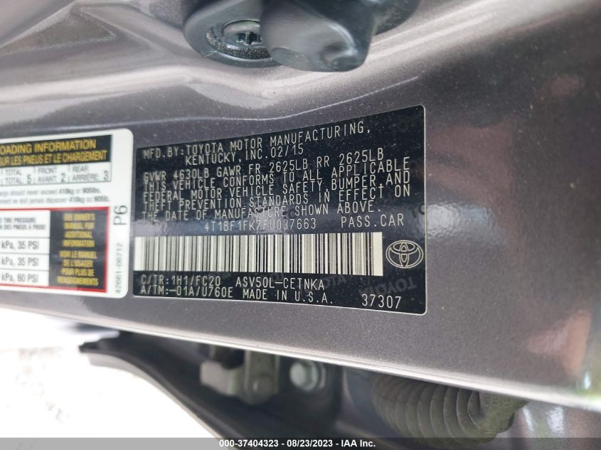 2015 TOYOTA CAMRY XLE/SE/LE/XSE - 4T1BF1FK7FU037663