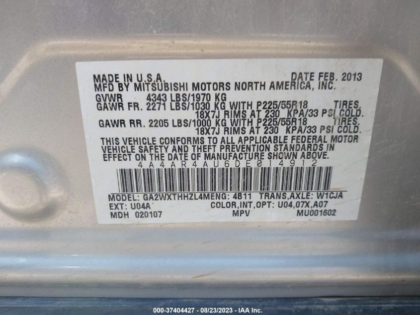 2013 MITSUBISHI OUTLANDER SPORT SE - 4A4AR4AU6DE014912
