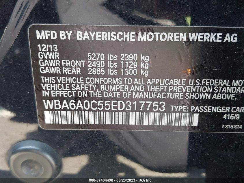 2014 BMW 6 SERIES 640I - WBA6A0C55ED317753
