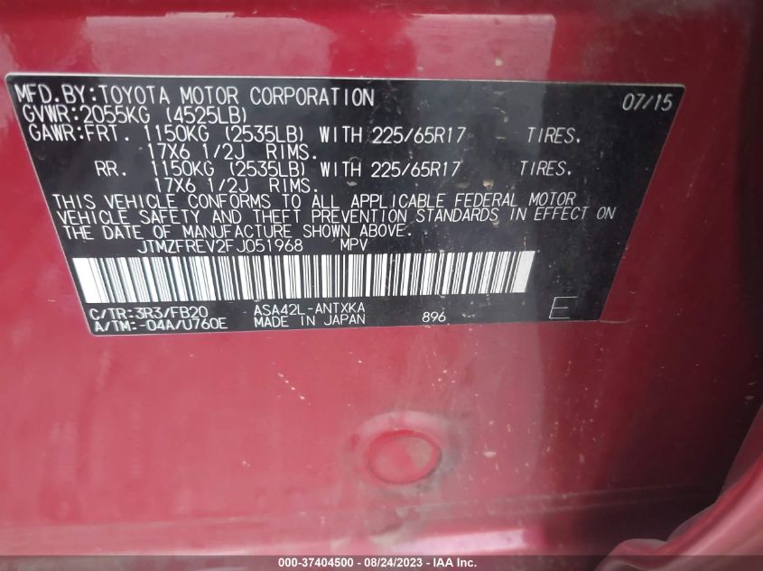 2015 TOYOTA RAV4 LE - JTMZFREV2FJ051968