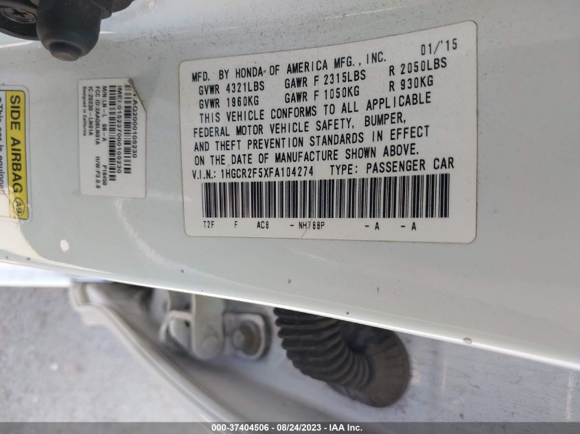 2015 HONDA ACCORD SEDAN SPORT - 1HGCR2F5XFA104274