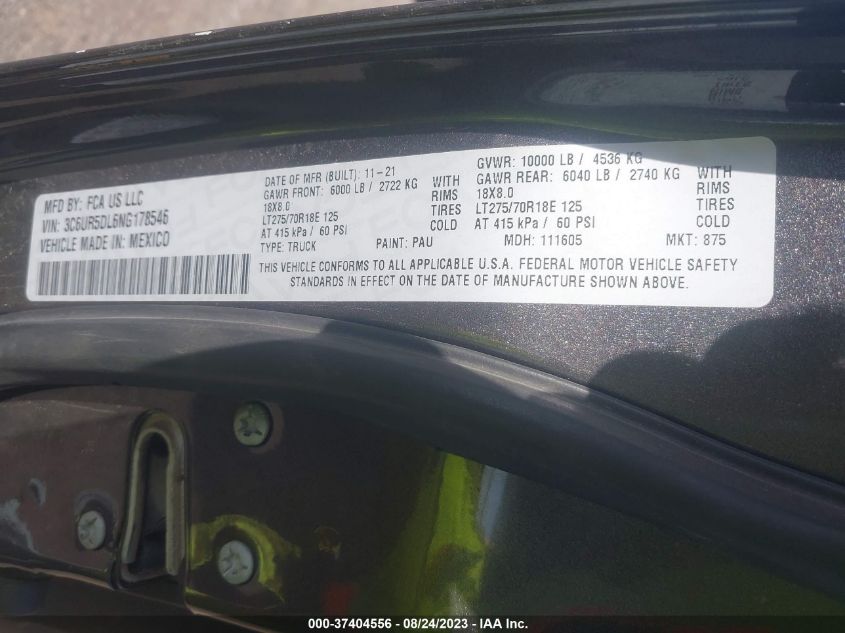 2022 RAM 2500 BIG HORN - 3C6UR5DL6NG178546