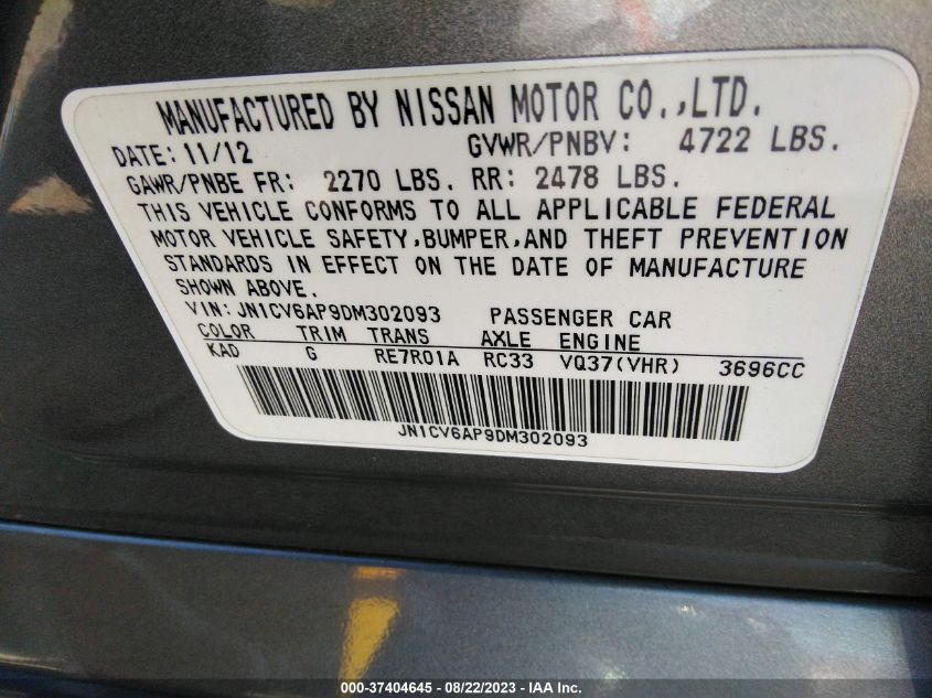 2013 INFINITI G37 SEDAN JOURNEY JN1CV6AP9DM302093