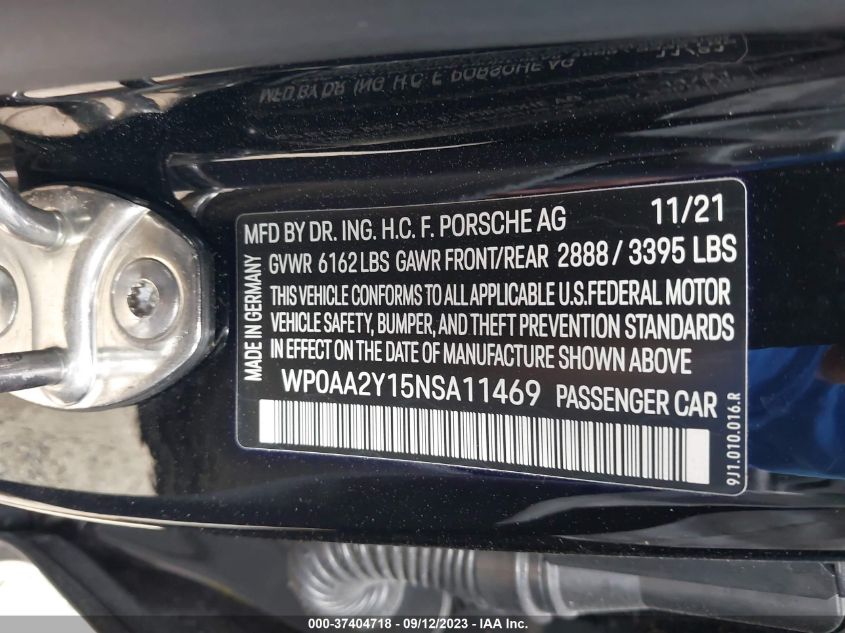 2022 PORSCHE TAYCAN WP0AA2Y15NSA11469