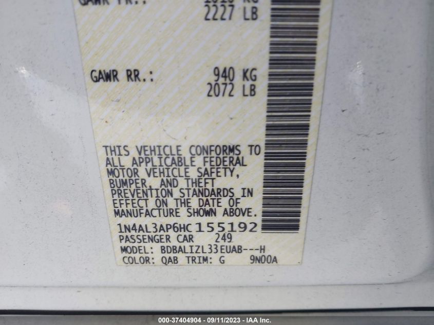 2017 NISSAN ALTIMA 2.5/S/SV/SL/SR - 1N4AL3AP6HC155192