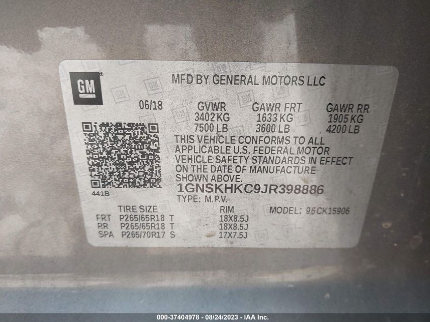 2018 CHEVROLET SUBURBAN LT - 1GNSKHKC9JR398886