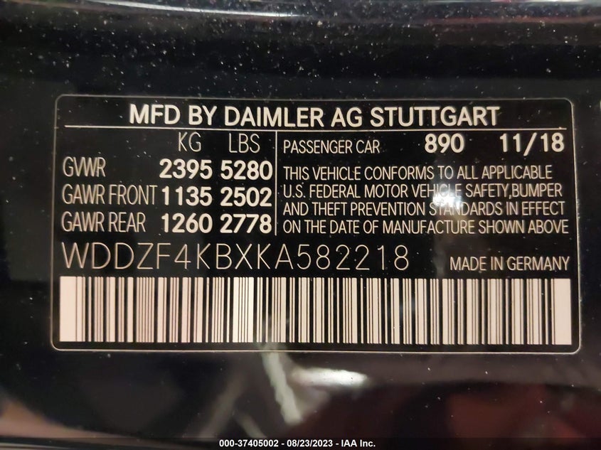 VIN WDDZF4KBXKA582218 2019 MERCEDES-BENZ E-CLASS E 300