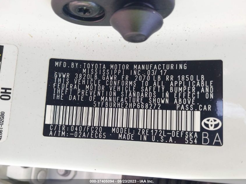 2017 TOYOTA COROLLA L/LE/XLE/SE - 5YFBURHE2HP668272