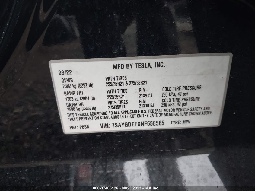 2022 TESLA MODEL Y PERFORMANCE - 7SAYGDEFXNF558565