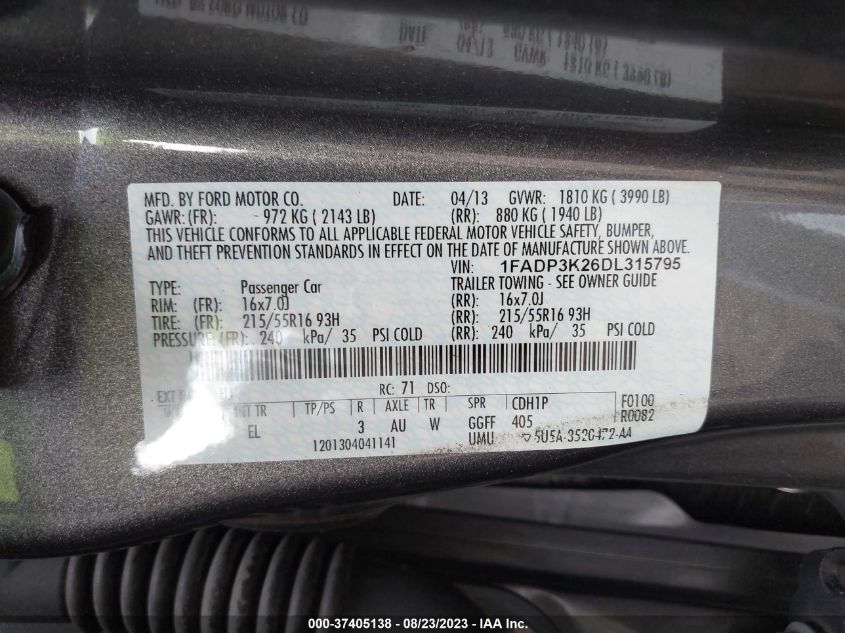 2013 FORD FOCUS SE - 1FADP3K26DL315795