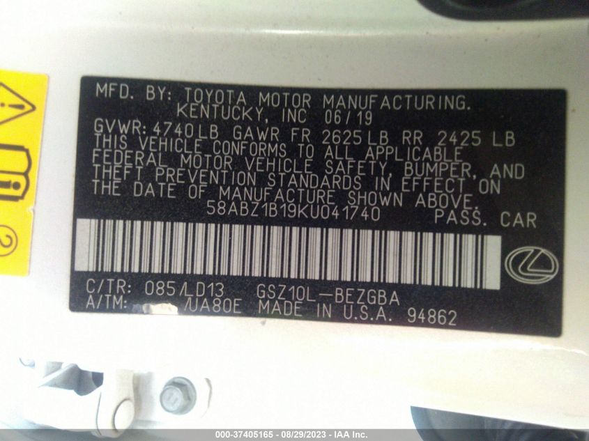 2019 LEXUS ES ES 350 - 58ABZ1B19KU041740