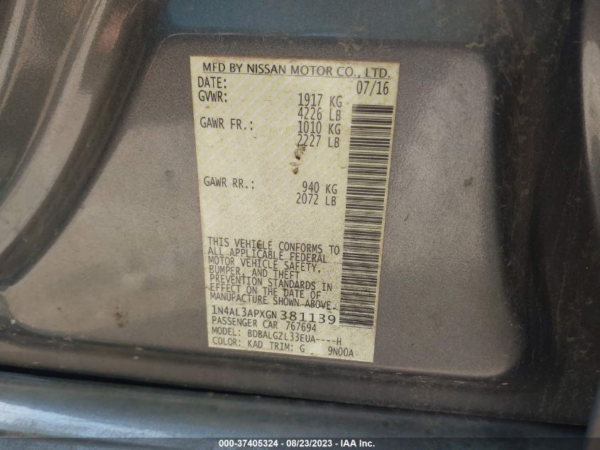 2016 NISSAN ALTIMA 2.5 S - 1N4AL3APXGN381139