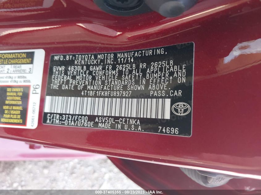 2015 TOYOTA CAMRY XLE/SE/LE/XSE - 4T1BF1FK8FU897927
