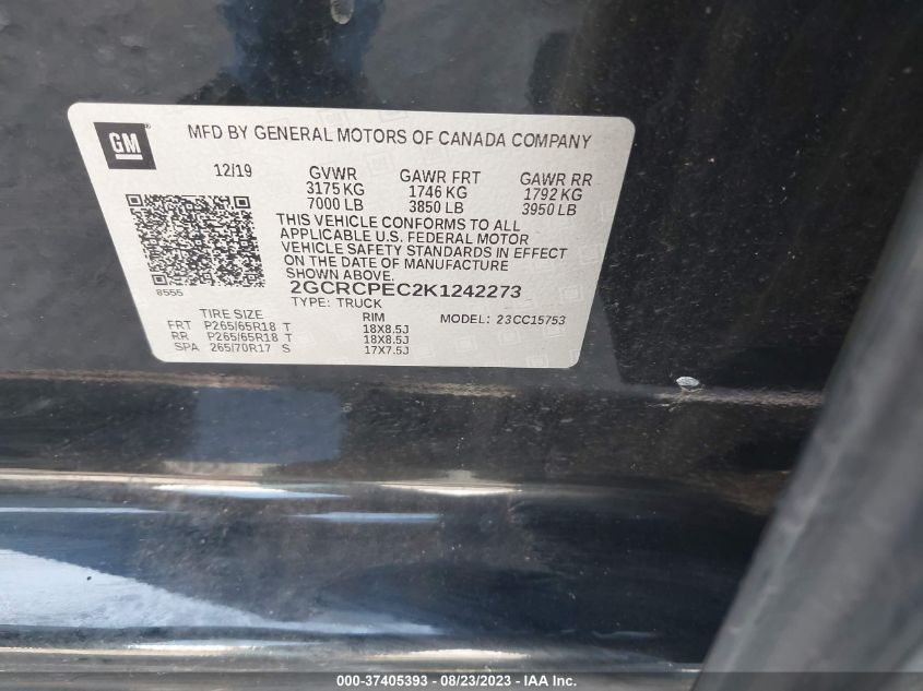 2019 CHEVROLET SILVERADO 1500 LD LT 2GCRCPEC2K1242273
