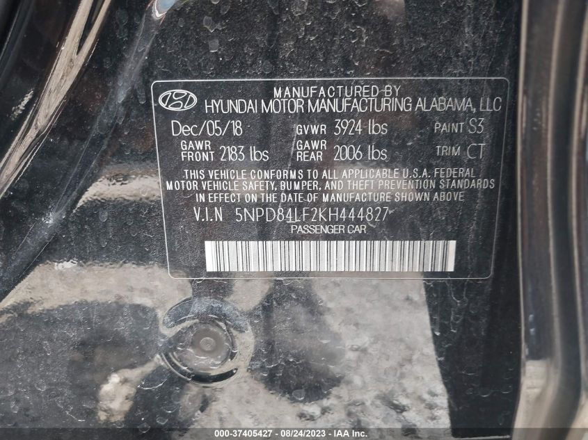 2019 HYUNDAI ELANTRA SEL - 5NPD84LF2KH444827