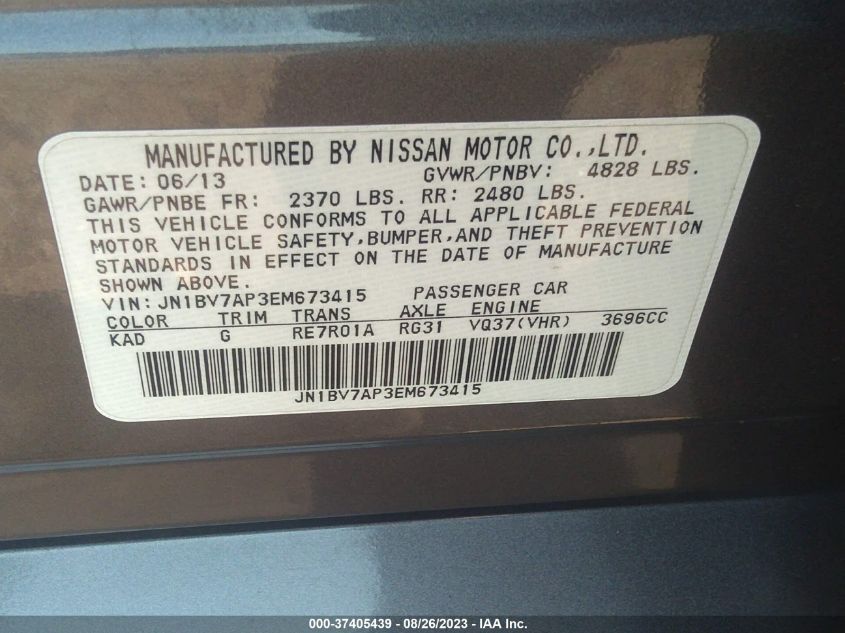 2014 INFINITI Q50 PREMIUM/SPORT - JN1BV7AP3EM673415