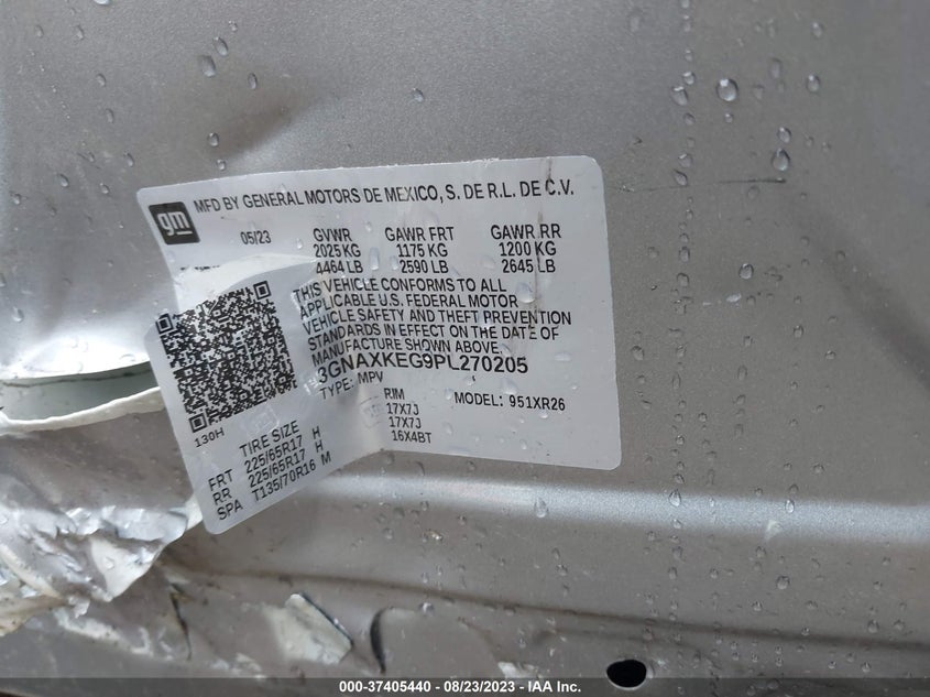 VIN 3GNAXKEG9PL270205 2023 CHEVROLET EQUINOX LT
