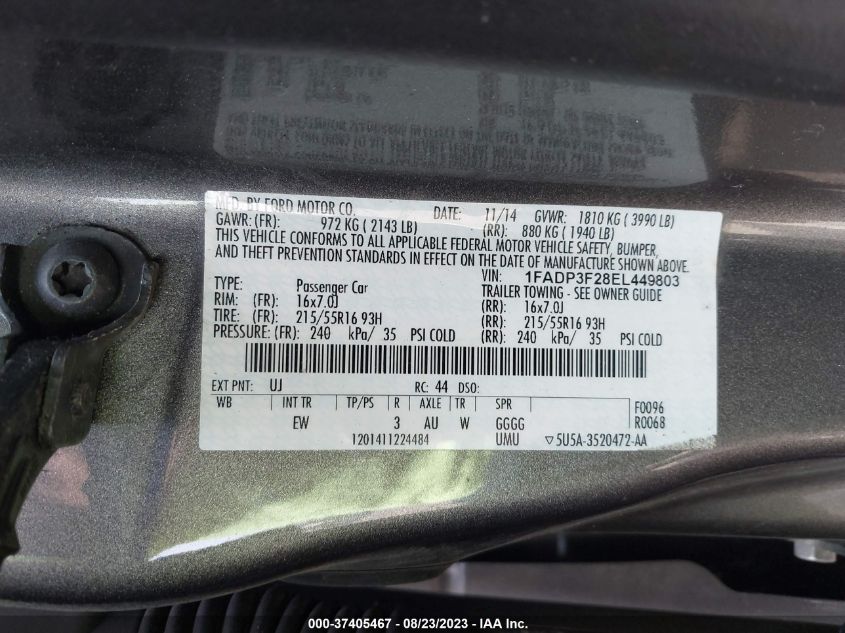 2014 FORD FOCUS SE - 1FADP3F28EL449803