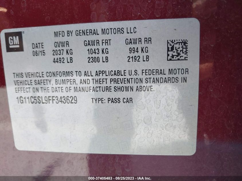 2015 CHEVROLET MALIBU LT - 1G11C5SL9FF343629
