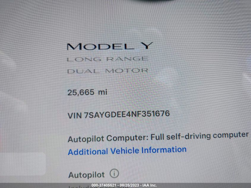 2022 TESLA MODEL Y - 7SAYGDEE4NF351676