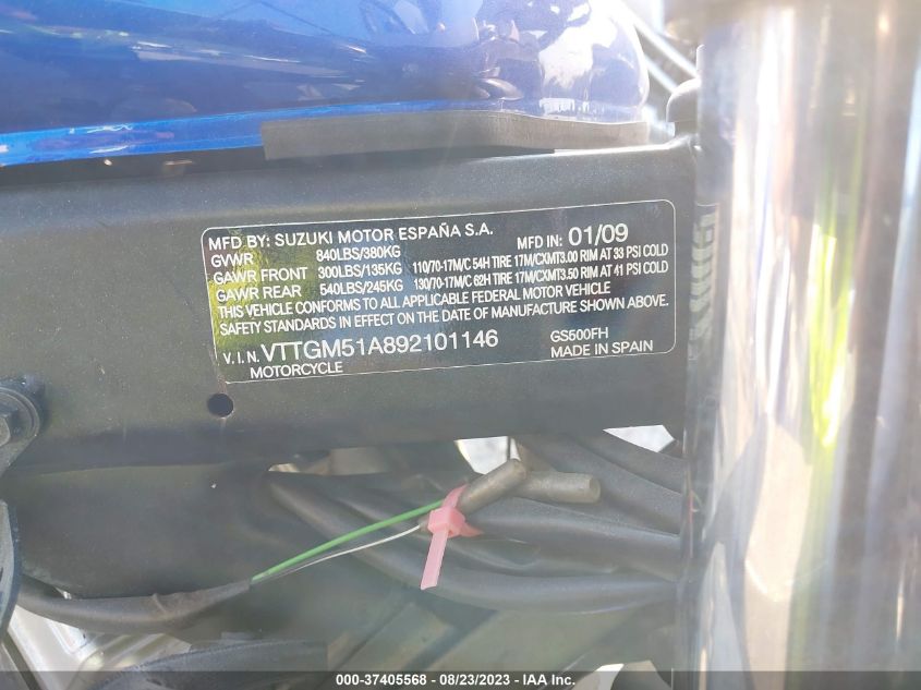 2009 SUZUKI GS500 - VTTGM51A892101146