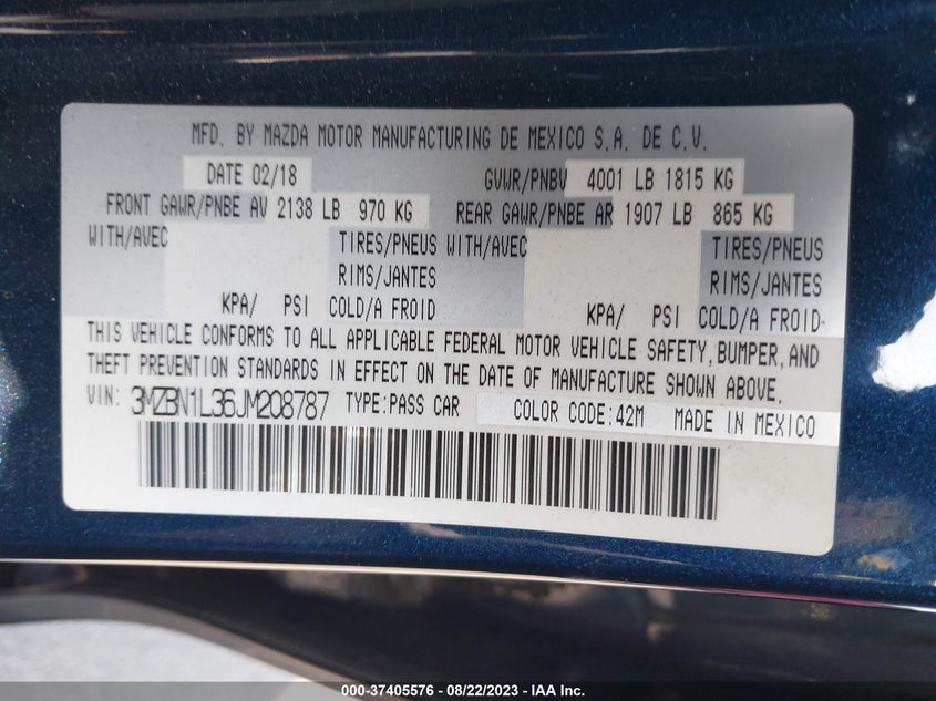 VIN 3MZBN1L36JM208787 2018 MAZDA MAZDA3 5-DOOR TOURING