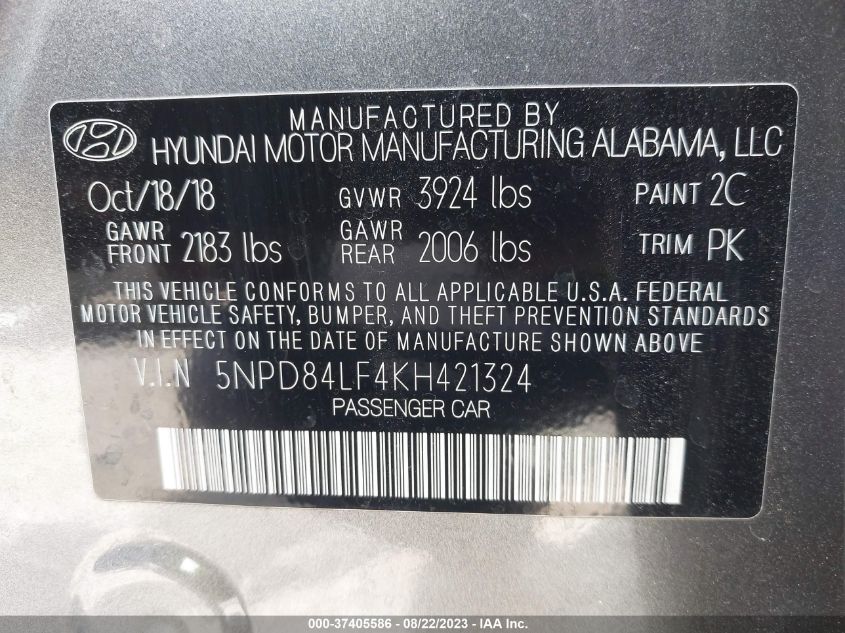 2019 HYUNDAI ELANTRA SEL - 5NPD84LF4KH421324
