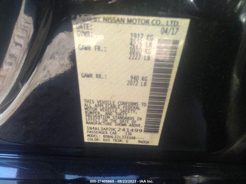 2017 NISSAN ALTIMA 2.5 SV - 1N4AL3AP2HC241499