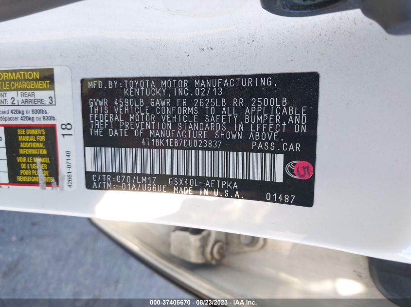 2013 TOYOTA AVALON XLE/LIMITED - 4T1BK1EB7DU023837