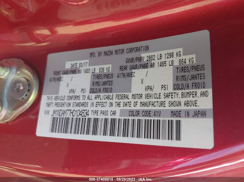 2017 MAZDA MX-5 MIATA RF GRAND TOURING JM1NDAM77H0104634