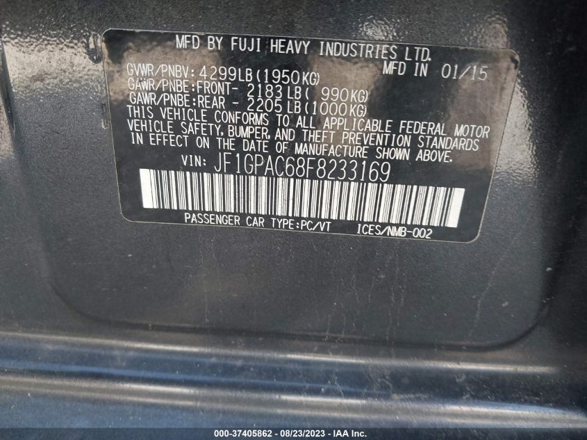 2015 SUBARU IMPREZA WAGON 2.0I PREMIUM - JF1GPAC68F8233169