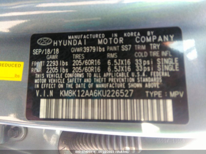 2019 HYUNDAI KONA SE - KM8K12AA6KU226527