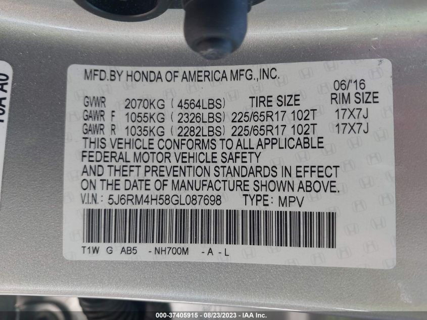 2016 HONDA CR-V EX - 5J6RM4H58GL087698