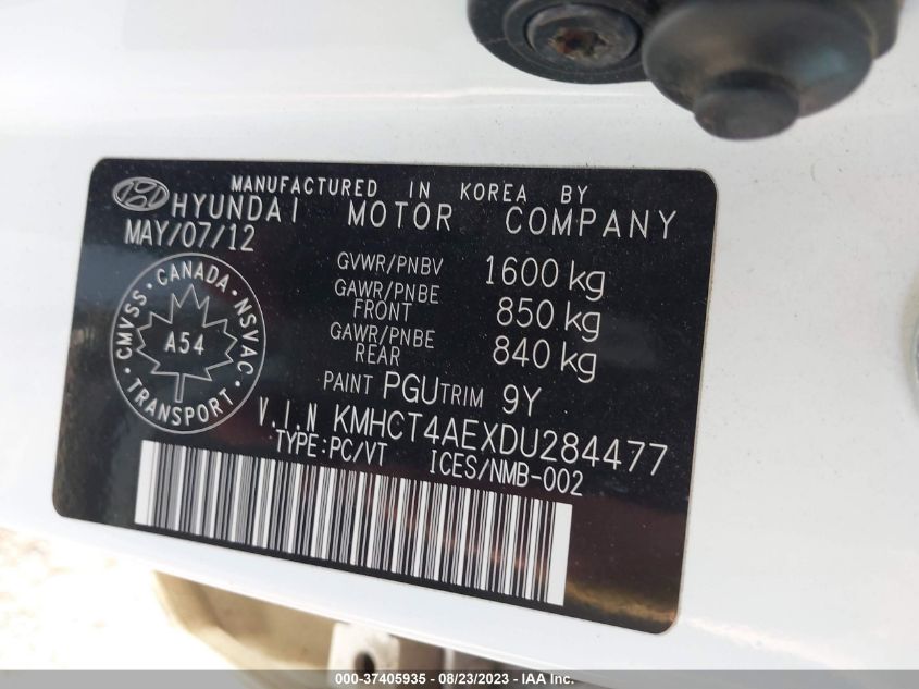 2013 HYUNDAI ACCENT GL - KMHCT4AEXDU284477