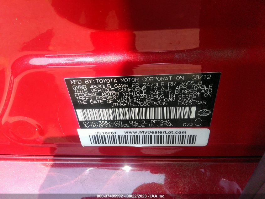 2013 LEXUS GS 350 - JTHBE1BL7D5015335