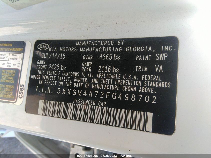 2015 KIA OPTIMA LX - 5XXGM4A72FG498702