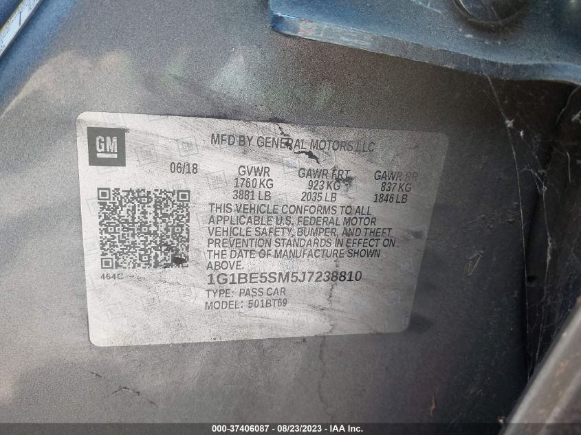 2018 CHEVROLET CRUZE LT - 1G1BE5SM5J7238810