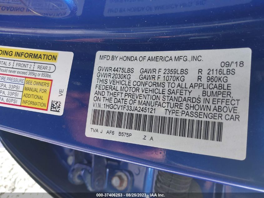 2018 HONDA ACCORD SEDAN SPORT 1.5T - 1HGCV1F33JA245121