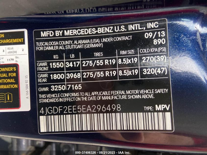 2014 MERCEDES-BENZ GL-CLASS GL 350 BLUETEC 4JGDF2EE5EA296498