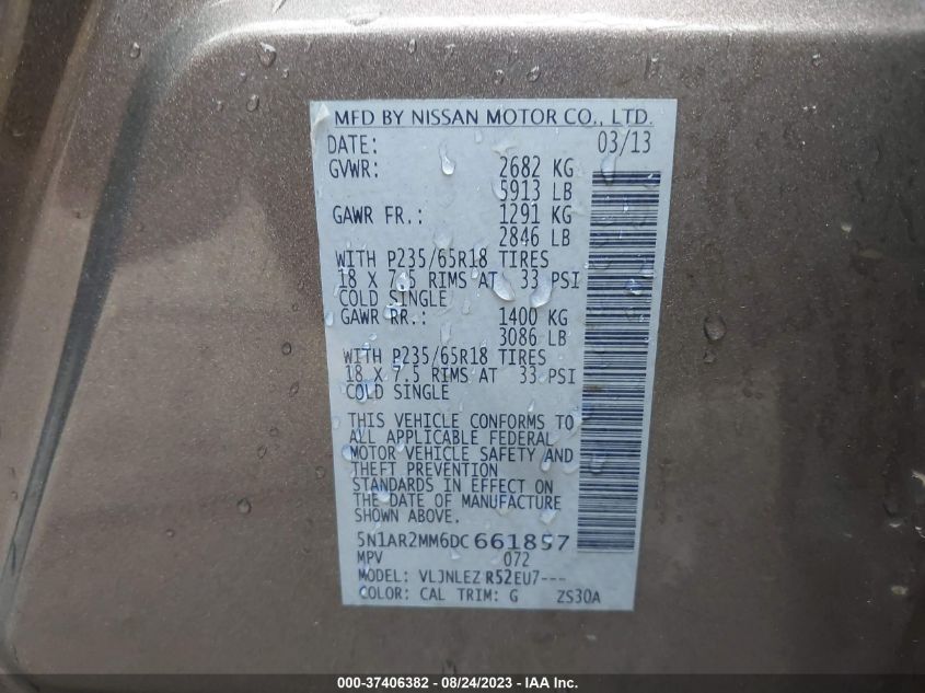 2013 NISSAN PATHFINDER SV - 5N1AR2MM6DC661857