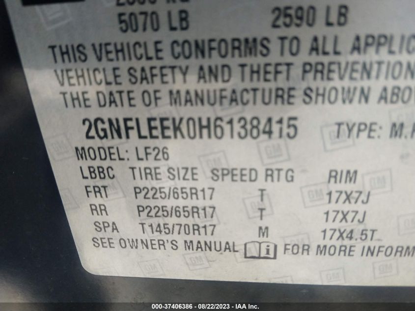 2017 CHEVROLET EQUINOX LS - 2GNFLEEK0H6138415