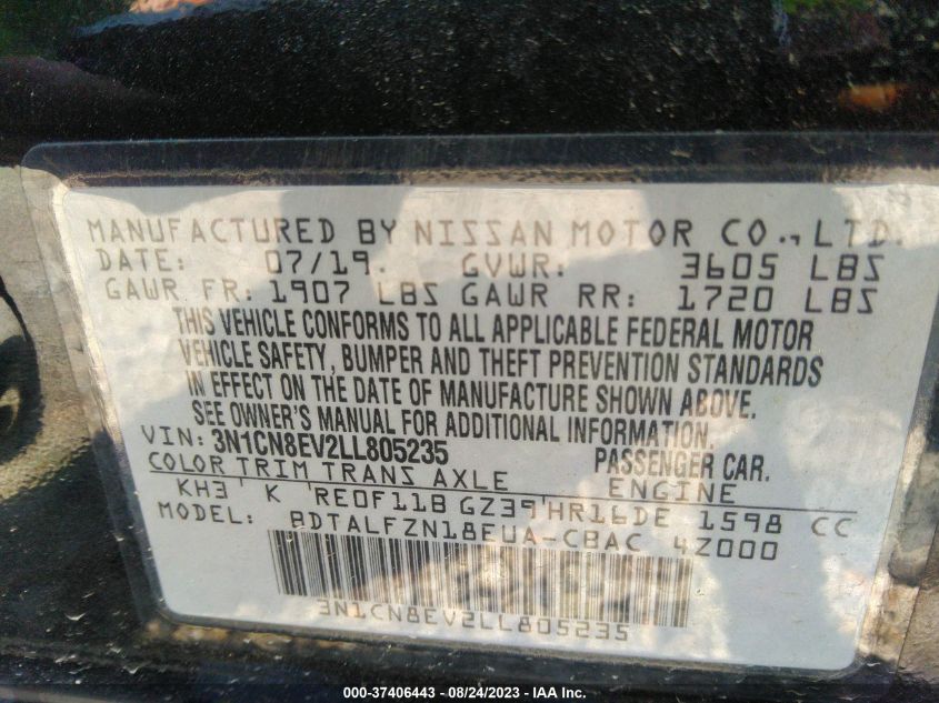 2020 NISSAN VERSA SV - 3N1CN8EV2LL805235
