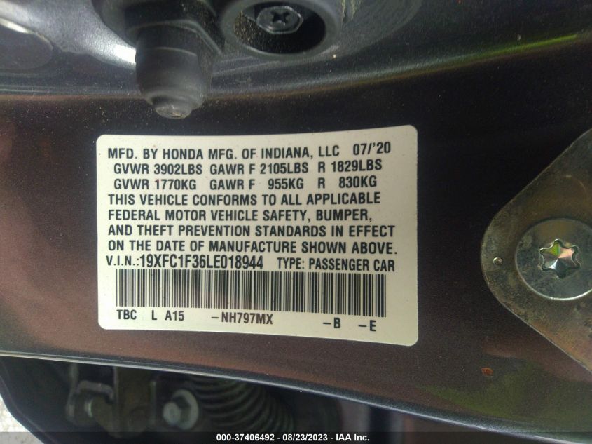 2020 HONDA CIVIC SEDAN EX - 19XFC1F36LE018944
