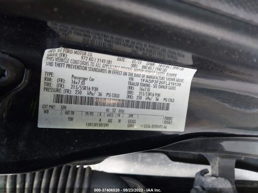 2015 FORD FOCUS SE - 1FADP3F20FL219139
