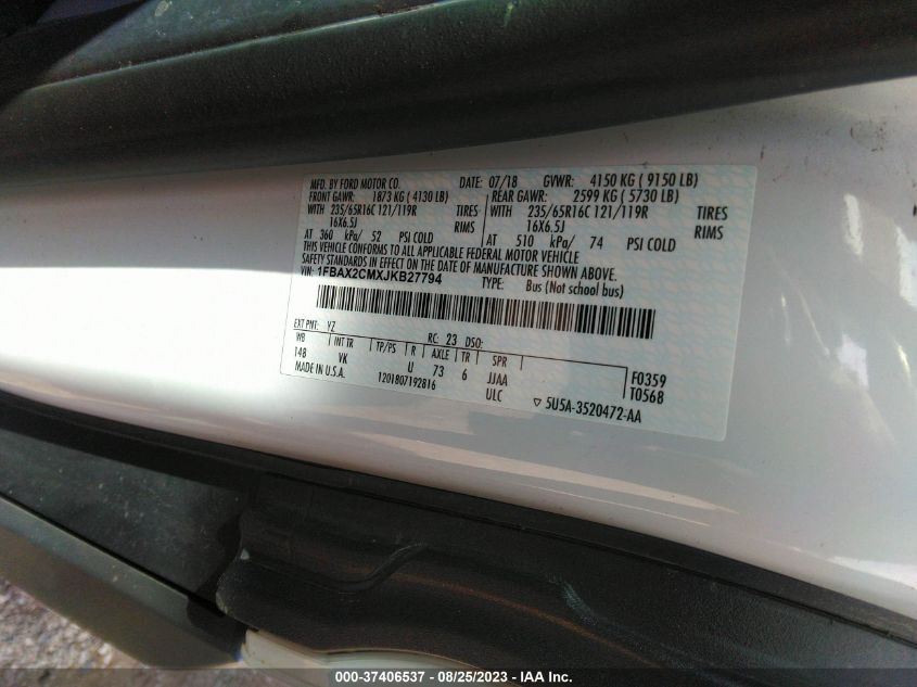 2018 FORD TRANSIT-350 XL - 1FBAX2CMXJKB27794